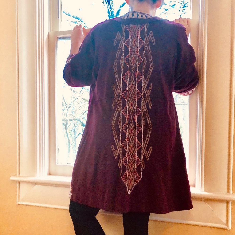 Johnny Was Maroon Embroidered Cardigan Jacket